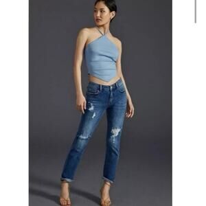 Anthropologie Pilcro Slim Boyfriend Crop Jeans Women's Size 27 Distressed Boho